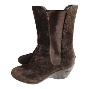 Cole Haan Air Mid Calf Boots Shoes Women's Size 7B Brown Suede Wedge Stretch EUC